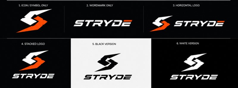 Stryde shoe brand logo system in six lockups